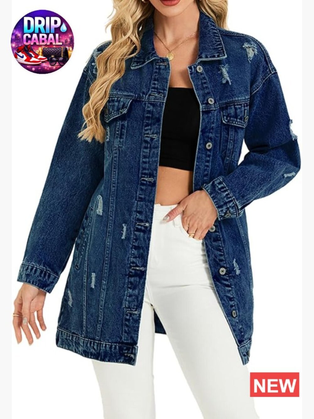 Oversized Distressed Long Denim Jacket Midi Trench Coat Women Loose Fit
